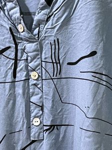 Light Blue Abstract Printed Kurta Top- Full Sleeve