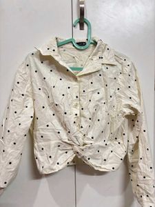 White Polka Dot Cropped Shirt