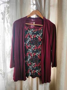 Beautiful Maroon Top With Attached Shrug