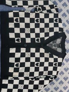 Checkered Black &amp; White Cardigan