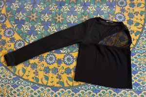 Sheer Sleeve One Shoulder Black Top