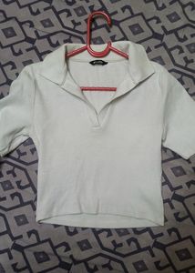 Zudio Collar White Crop Top