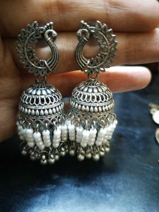 Pear Oxidised Peacock Style Earings