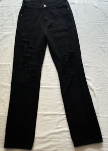 Shein Black Ripped Straight Fit Jeans