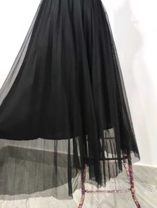 Black Pleated Tulle Midi Skirt
