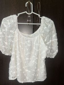 White Lace Puff Sleeve Top