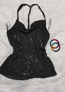 Y2K gray Embellished Halter Top