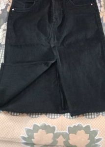 Black Denim Slit Skirt