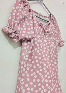 Pink Polka Dot Midi Dress