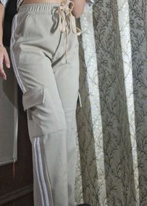 Beige Cargo- Style Trackpants Women