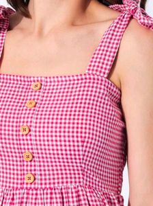 Pink Gingham Tiered Mini Dress
