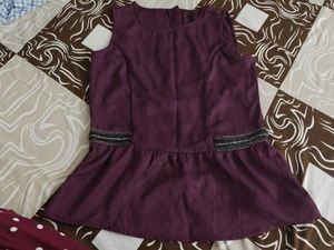 Wine Colour Small Size Peplum Benetton Top
