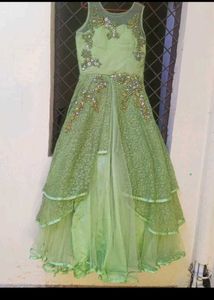 Green Embellished Tiered Dress