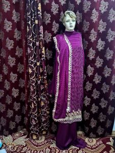 Elegant Purple Kurta Set with bridal clutch freebe