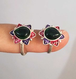 Pure Silver Toe Rings with Green Stone