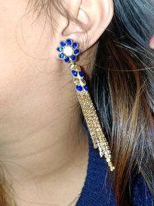 Elegant Blue &amp; Gold Tassel Earrings