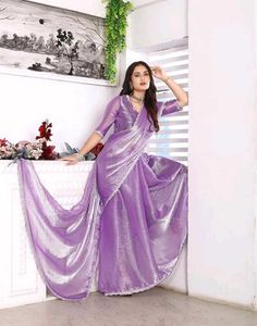 💜Jimmy Choo Copy Purple Shimmer Partywear Saree