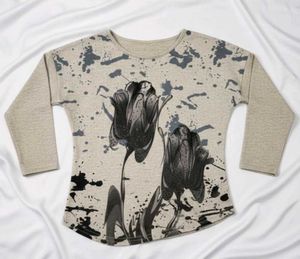 artistic Floral Print Long Sleeve Top