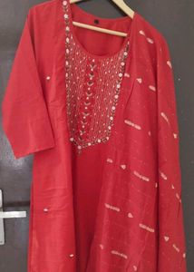 Red Embroidered Kurta