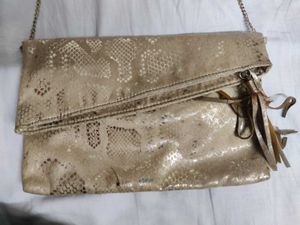 Gold Snake Print Sling Bag