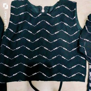 Party Wear Black &amp; Silver Embellished  Beby Outfit