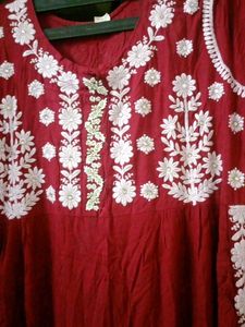 Maroon Embroidered Kurta