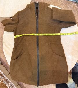Brown Wool Blend Hooded Coat
