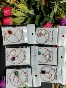 Rose Gold Colorful Gemstone Pendent & Ring Set