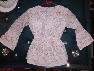 Blooming Pink Flowers Cinched Waist Top