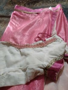 White Pink Grand Embroidery Work Saree