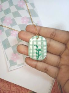 Handmade Green Checkered Plant Necklace
