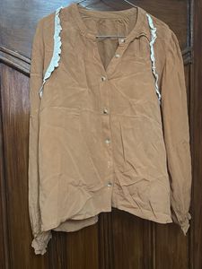 Mustard Button Up Blouse with Lace Detail