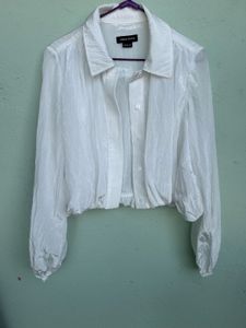 White bubble Cropped Button Down