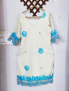 White &amp; Blue Sequence Sharara Set