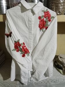 White Rose Thread Work Shirt