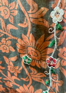 Elegant Olive Green Floral Saree