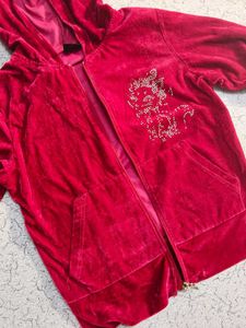 Red Velour Rhinestone Hoodie