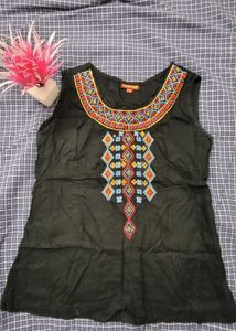 Embroidered Black Tank Top