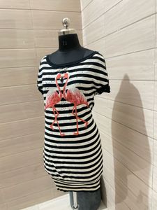 Striped Flamingo Print Dress
