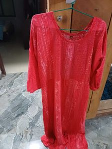 Red Embellished Kurta