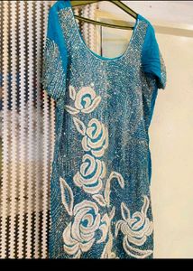 Embroidered Teal Dress Heavy Piece Looms Preety