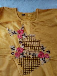 Yellow Embroidered Kurti - XXL
