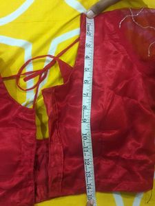 Red Saree with white Diamonds and Stitched Blouse