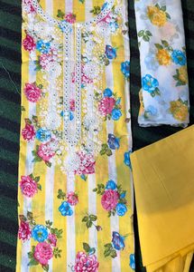 Yellow Coloured Cotton Suit Paired With Dupatta