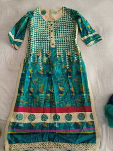 Designer Teal &amp; White Kurta Chunni