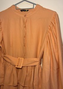 Peach Ruffle Detail Midi Dress