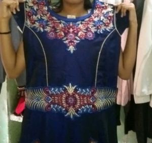 Embroidered Navy Blue Gown