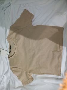 Zara Basic Round Neck  Crop Top (Nude)