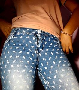 Leaf Print Denim Jeans