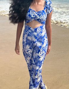 Blue Floral Cutout Jumpsuit